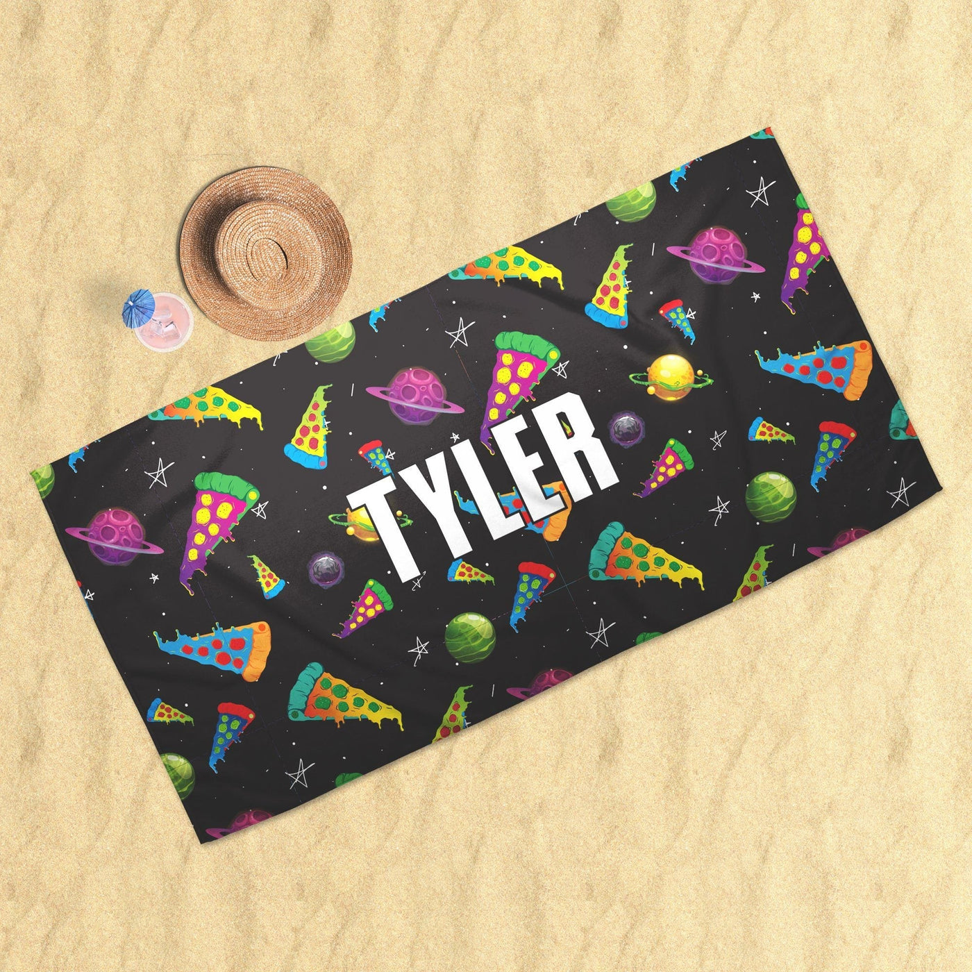 Beach Towel: Space pizza | Sam + Zoey   Beach Towel Sam + Zoey