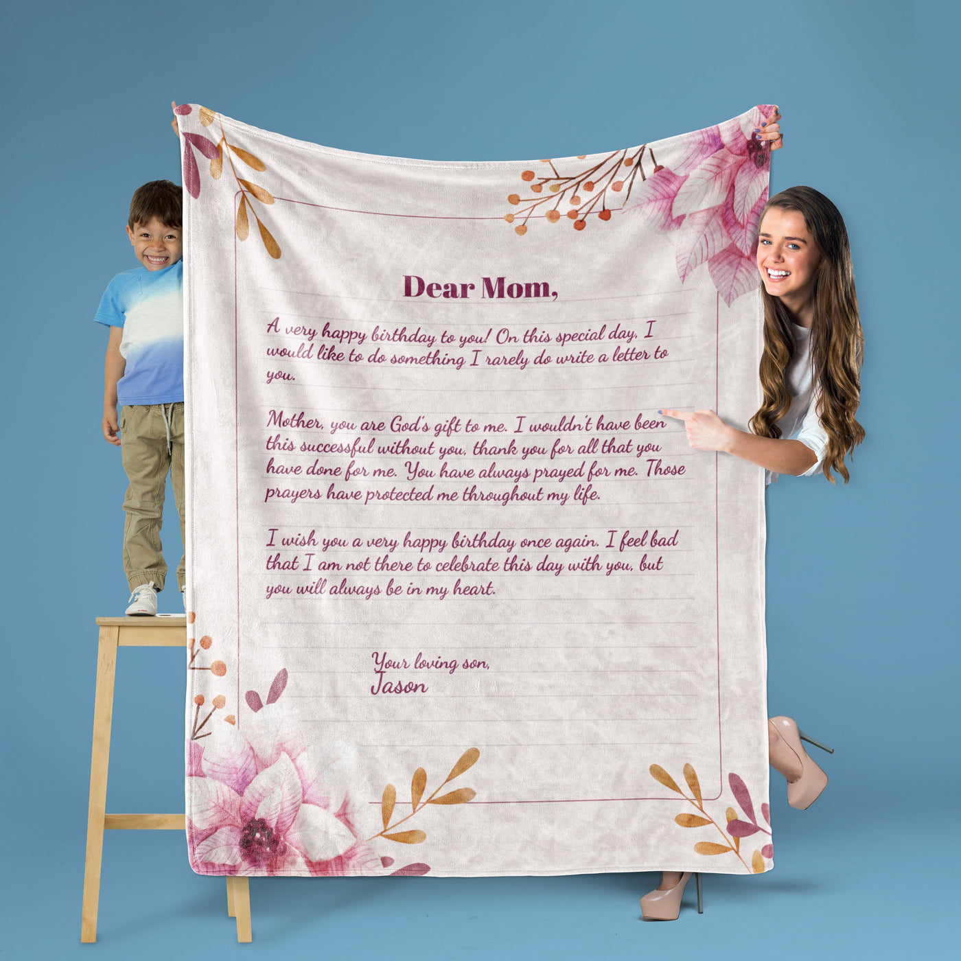 Custom Letter Pink Floral Throw Blanket Throw Blankets Sam + Zoey  Sam + Zoey