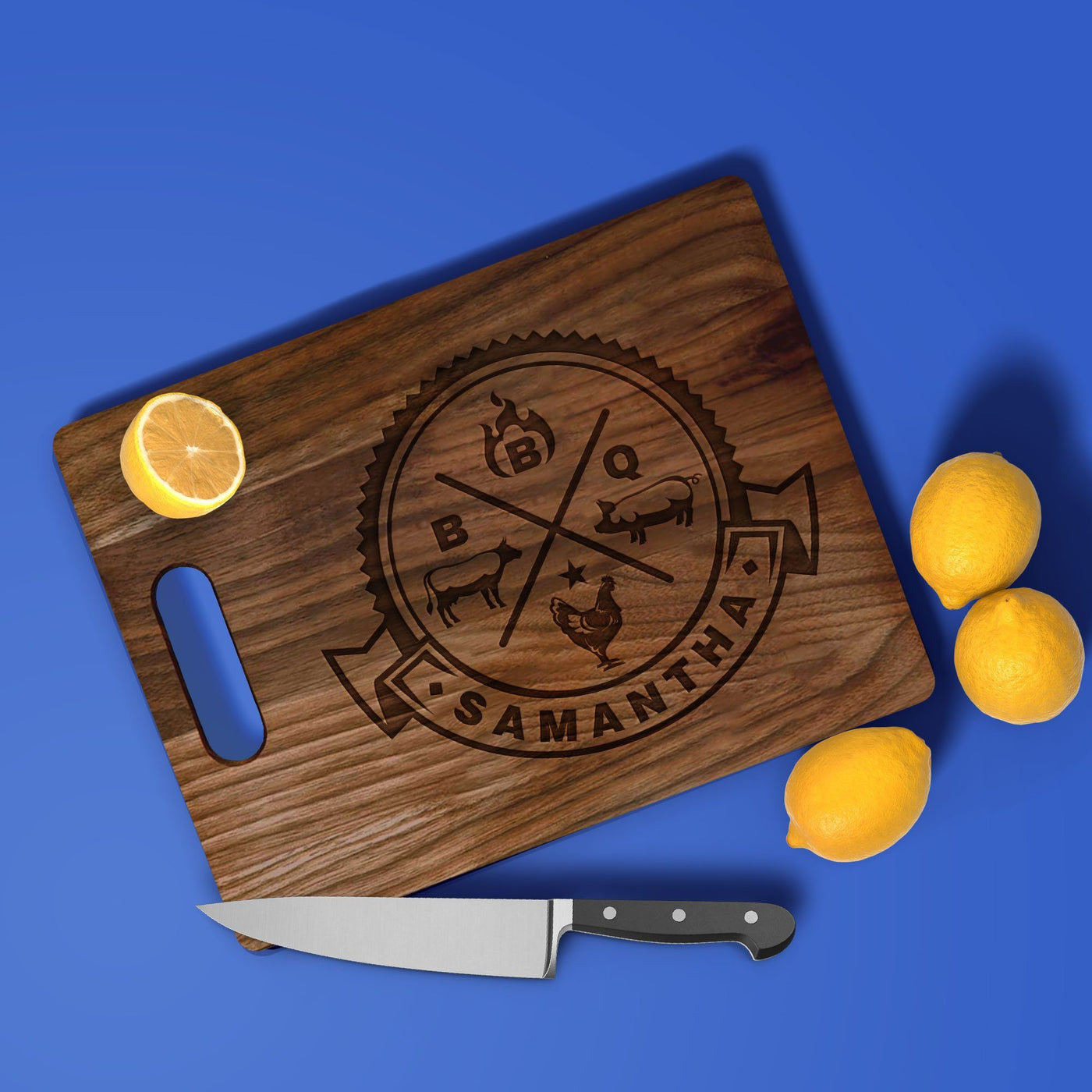 Personalized "BBQ CREST" Cutting Board Cutting Board Sam + Zoey Walnut  Sam + Zoey