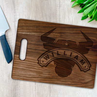 Personalized "Bull" Cutting Board Cutting Board Sam + Zoey Walnut  Sam + Zoey