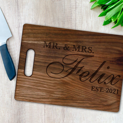 Cutting Board: Mr & Mrs Script Cutting Board Sam + Zoey  Sam + Zoey