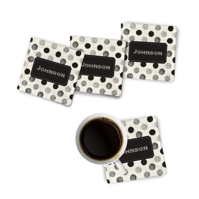 Fabric Coaster: Black Polkadot Fabric Coaster Sam + Zoey  Sam + Zoey