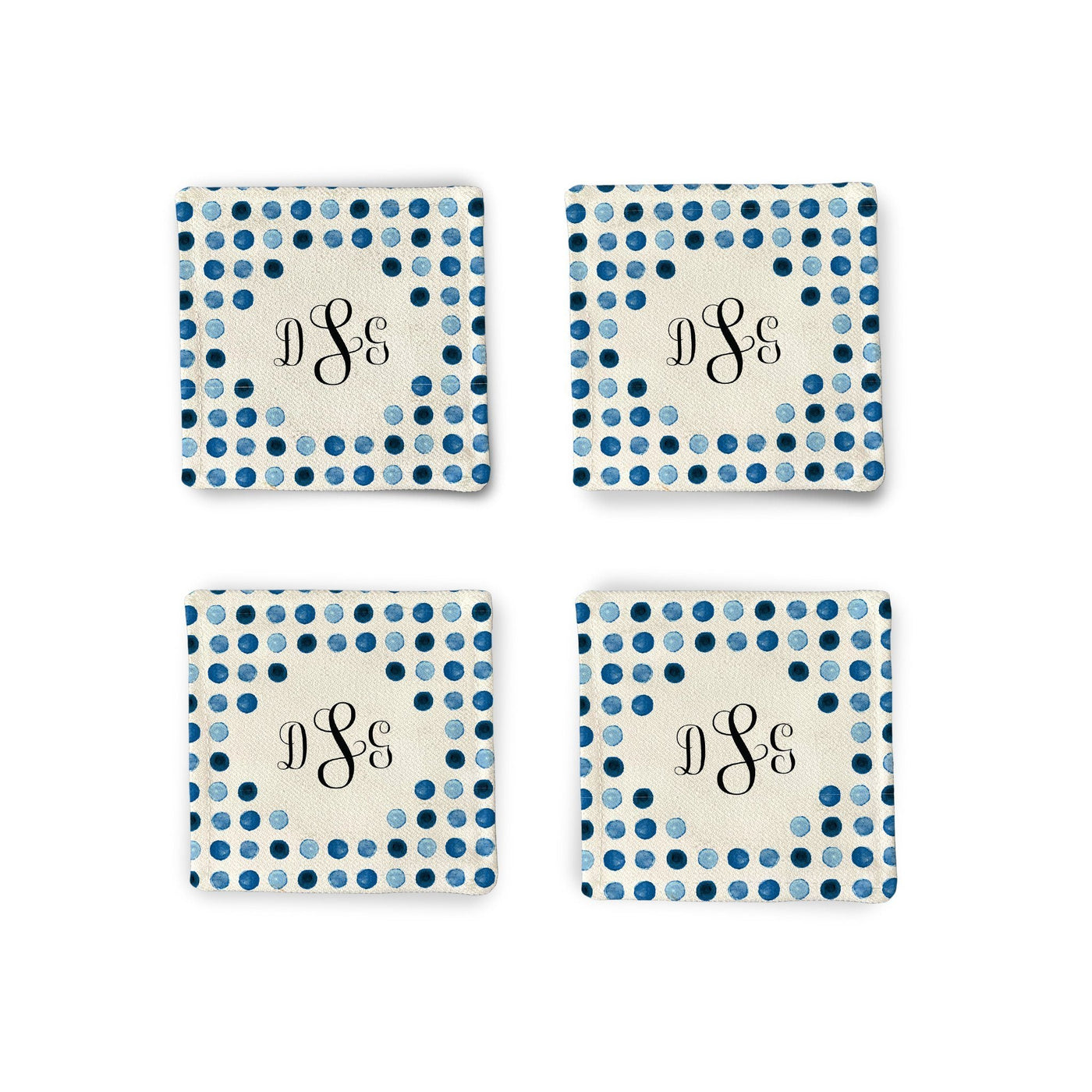 Personalized Blue Polkadot Fabric Coasters Fabric Coaster Sam + Zoey  Sam + Zoey