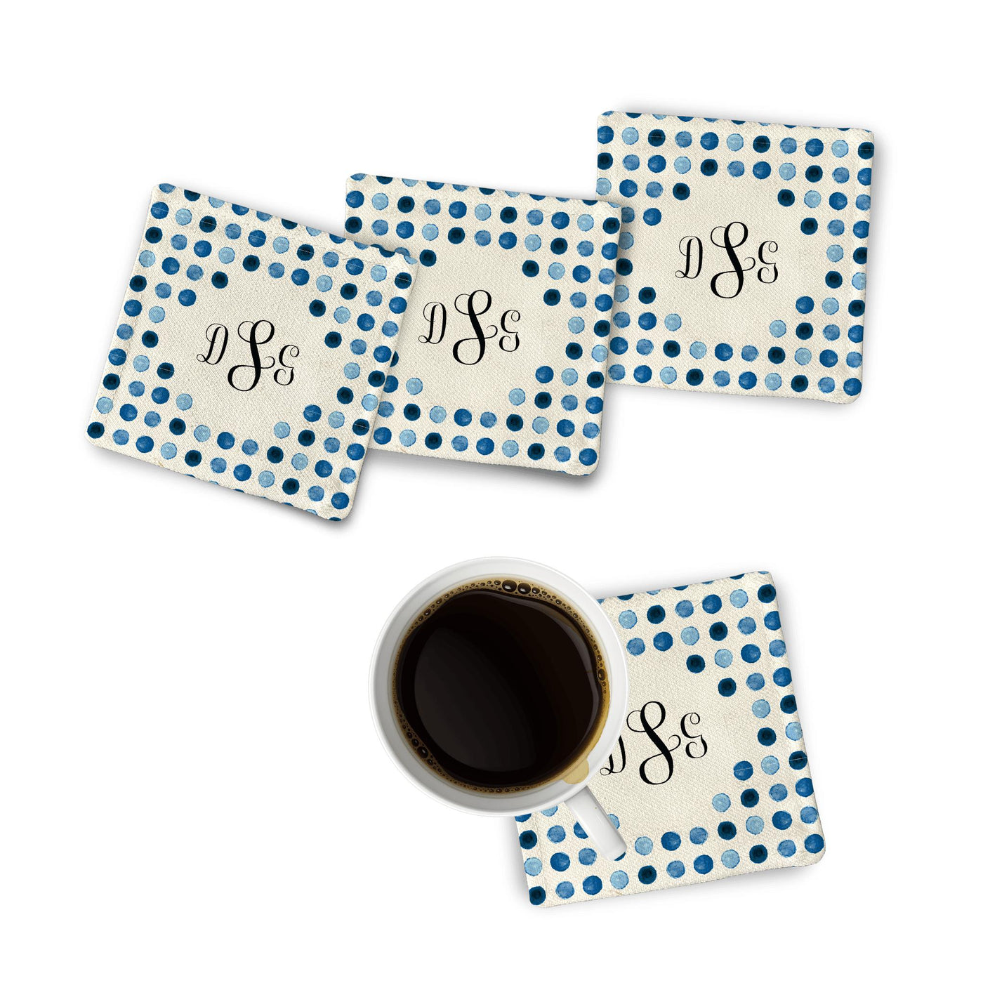 Fabric Coaster: Blue Polkadot Fabric Coaster Sam + Zoey  Sam + Zoey