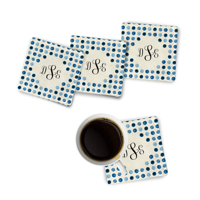 Fabric Coaster: Blue Polkadot Fabric Coaster Sam + Zoey  Sam + Zoey