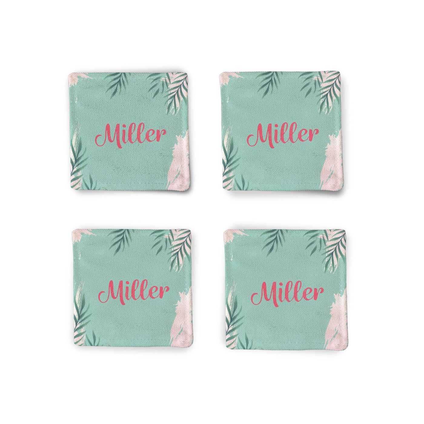 Personalized Green Summer Fabric Coasters Fabric Coaster Sam + Zoey  Sam + Zoey