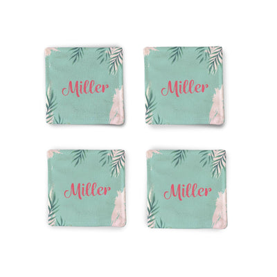 Personalized Green Summer Fabric Coasters Fabric Coaster Sam + Zoey  Sam + Zoey