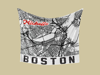 Fleece Blanket: Personalized City map Throw Blankets Sam + Zoey Boston City Map Blanket  Sam + Zoey