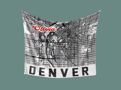 Fleece Blanket: Personalized City map Throw Blankets Sam + Zoey Denver City Map Blanket  Sam + Zoey