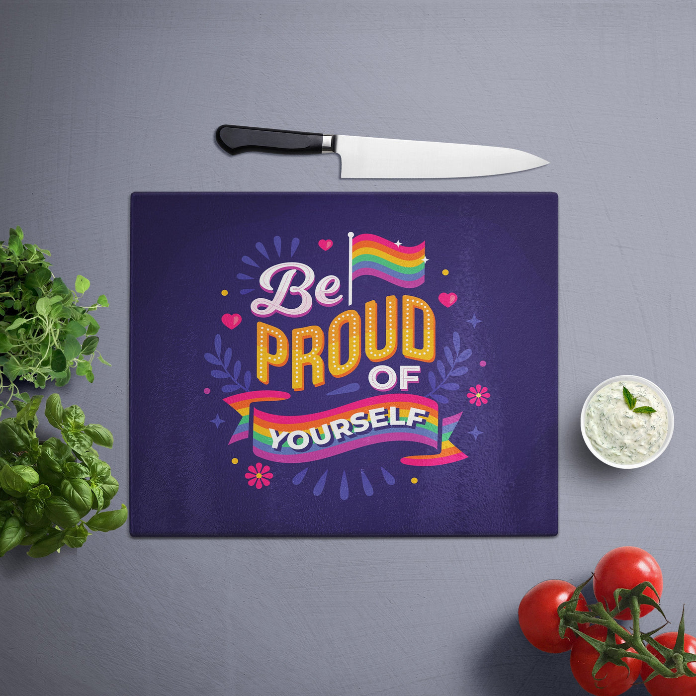 Glass Cutting Board: Be Proud Of Yourself Pride Cutting Board Sam + Zoey  Sam + Zoey