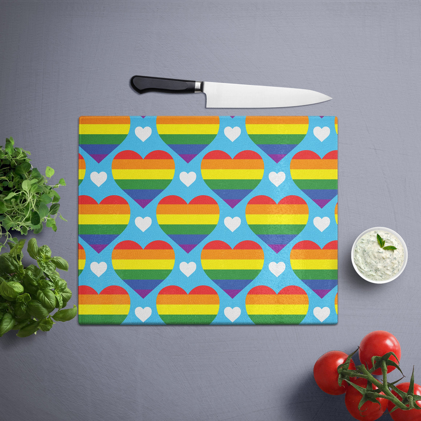 Glass Cutting Board: Hearts Pride Pattern Cutting Board Sam + Zoey  Sam + Zoey