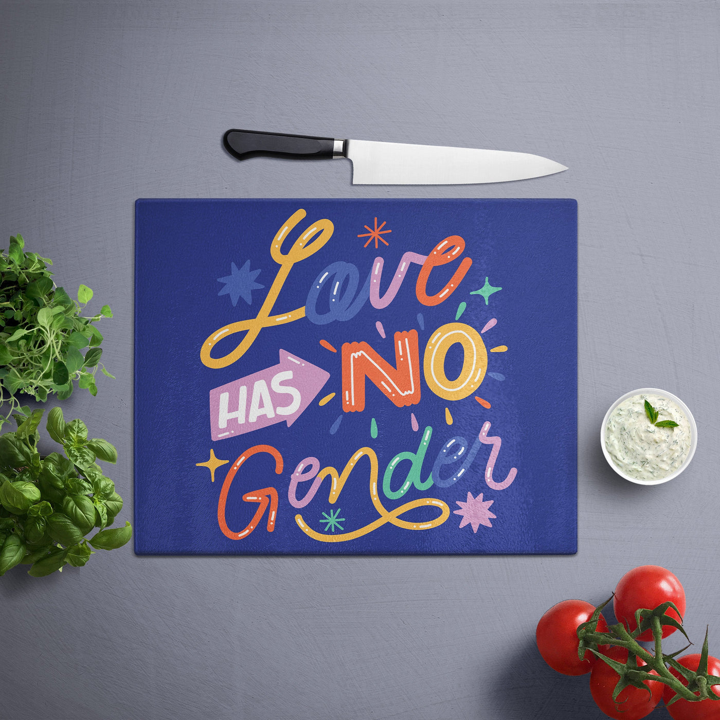 Glass Cutting Board: Love Has No Genders Cutting Board Sam + Zoey  Sam + Zoey