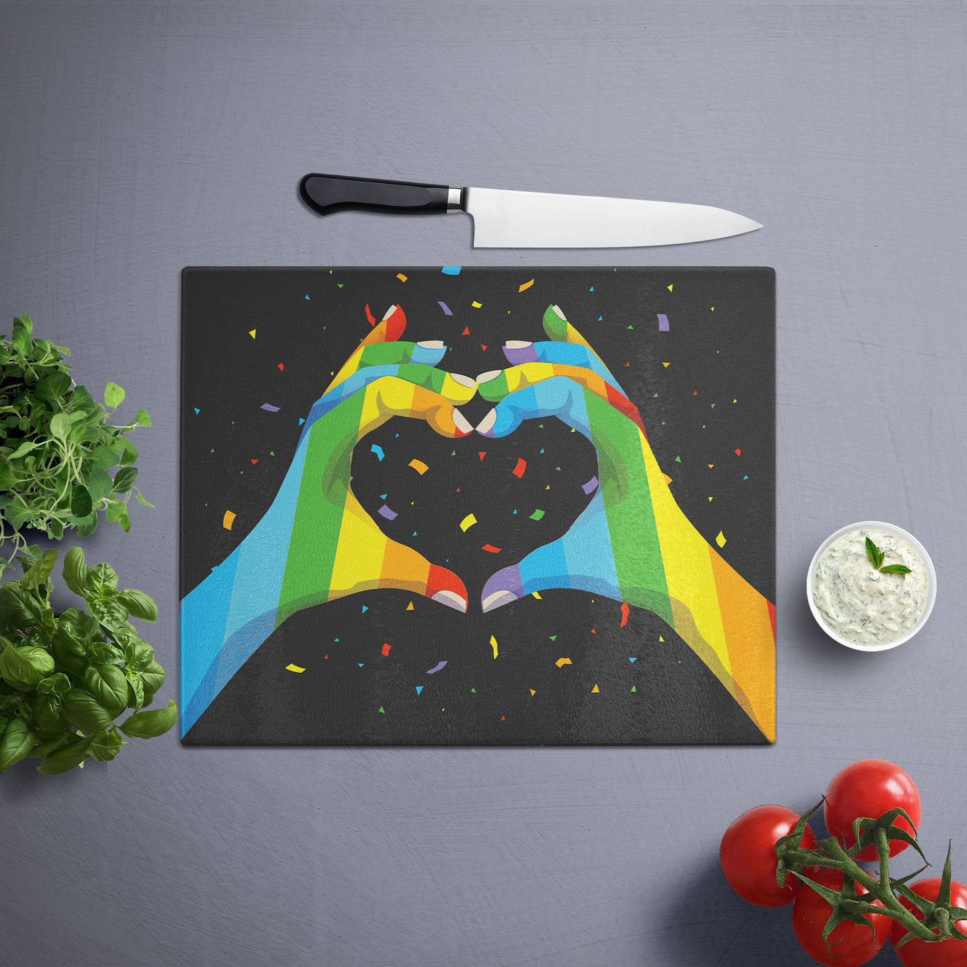 Glass Cutting Board:Pride Hands And Heart Cutting Board Sam + Zoey  Sam + Zoey
