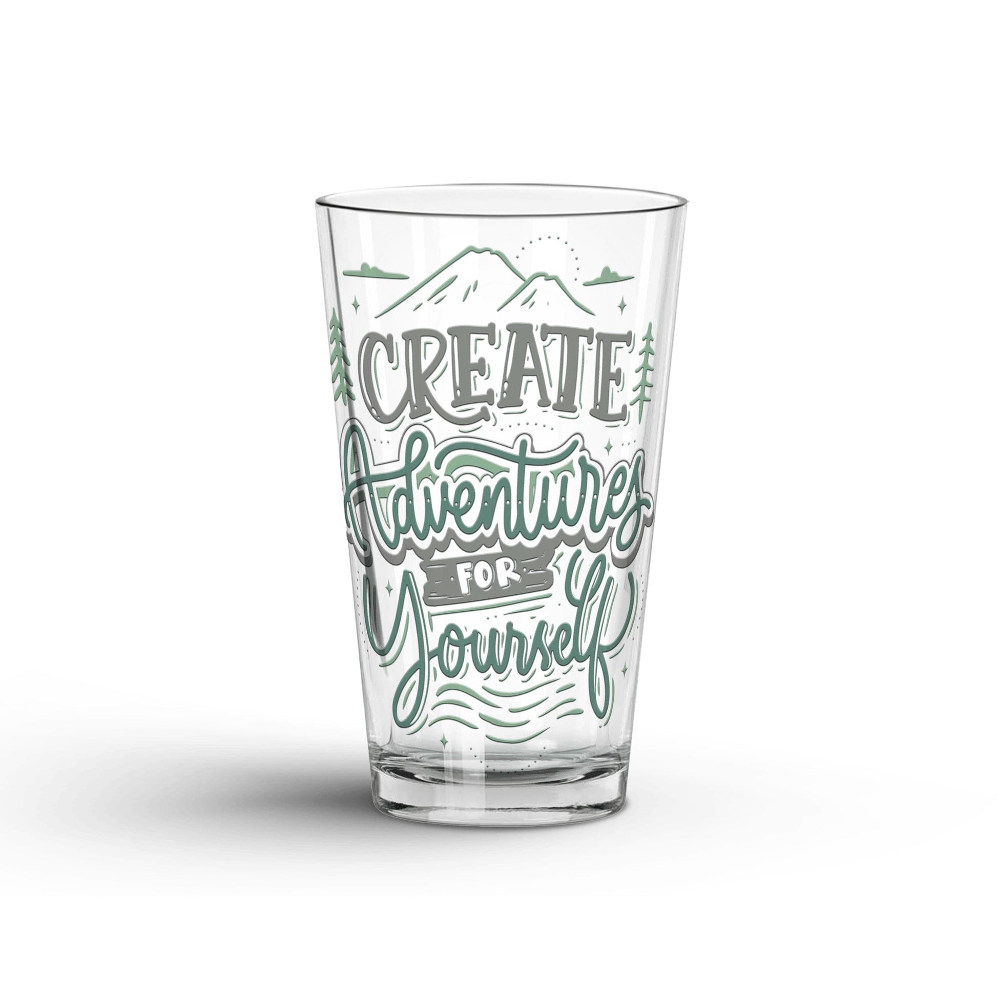 Create Adventures for Yourself transparent Tumbler Glass being shown in a white background