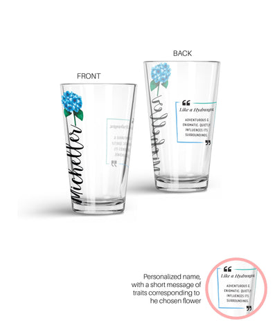Personalized Special Flower Glass Tumbler Glass Tumbler Sam + Zoey Blue Hydrangea  Sam + Zoey