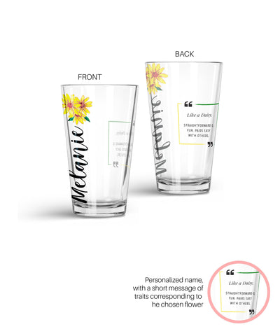 Personalized Special Flower Glass Tumbler Glass Tumbler Sam + Zoey Daisy  Sam + Zoey