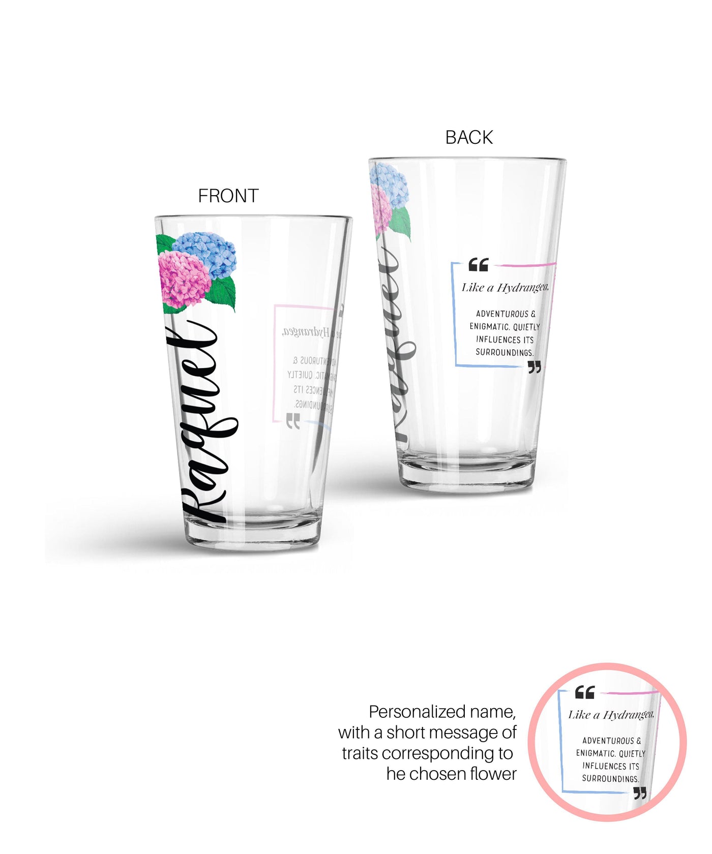 Personalized Special Flower Glass Tumbler Glass Tumbler Sam + Zoey Hydrangea  Sam + Zoey