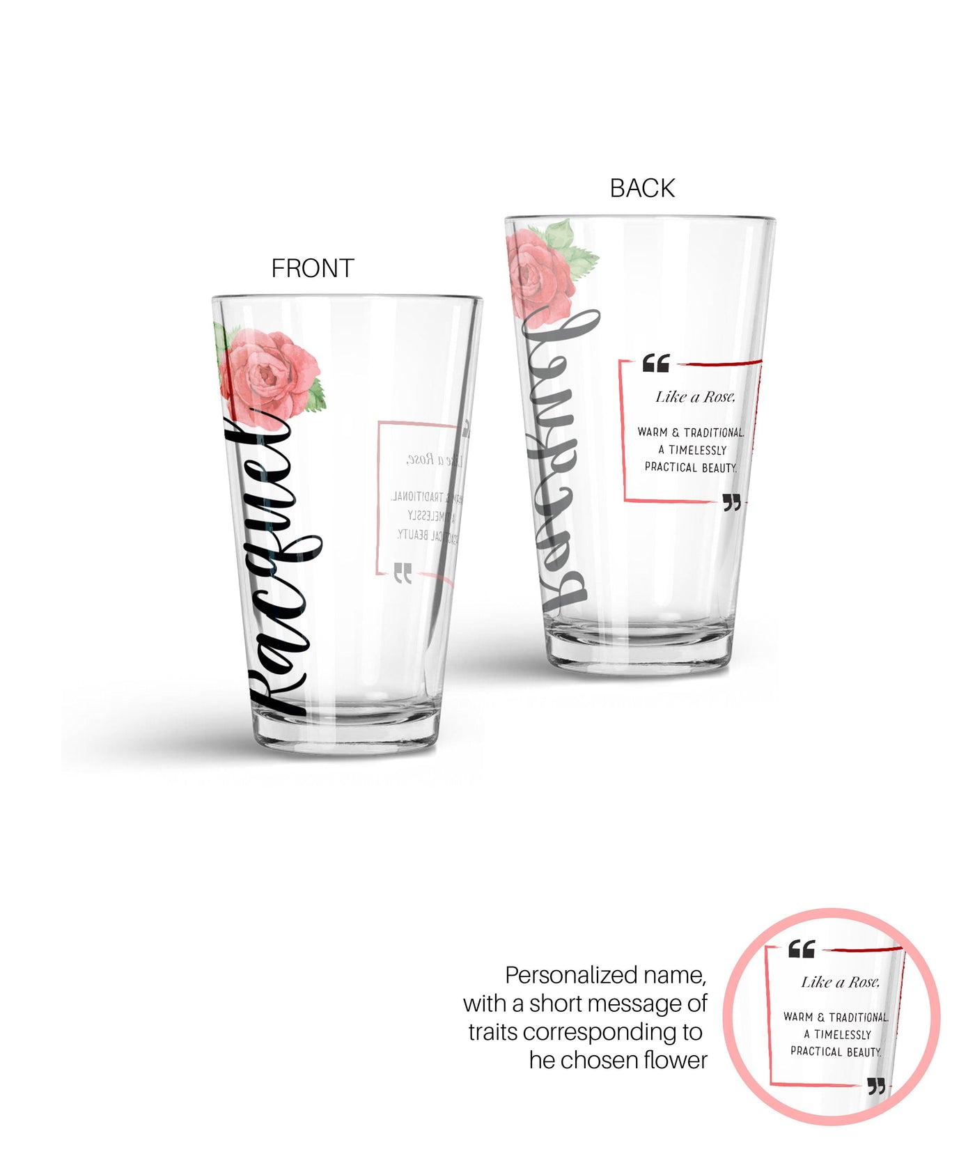 Personalized Special Flower Glass Tumbler Glass Tumbler Sam + Zoey Rose  Sam + Zoey