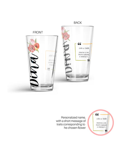 Personalized Special Flower Glass Tumbler Glass Tumbler Sam + Zoey Tulip  Sam + Zoey
