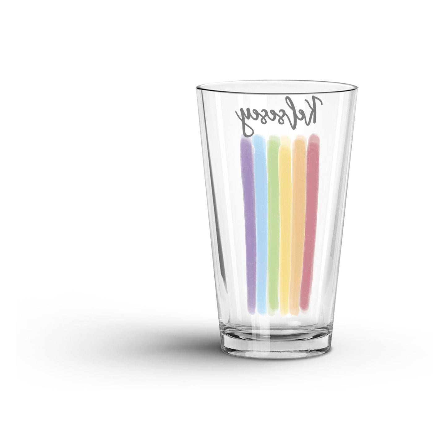Personalized Watercolor Stripe LGBTQ Pride Glass Tumbler Glass Tumbler Sam + Zoey  Sam + Zoey