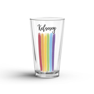 Personalized Watercolor Stripe LGBTQ Pride Glass Tumbler Glass Tumbler Sam + Zoey  Sam + Zoey