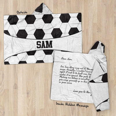 Hidden Message Hooded Blanket: Soccer Balls Hidden Message Hooded Blanket Sam + Zoey  Sam + Zoey