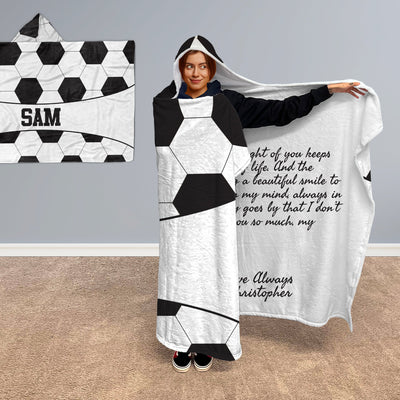 Hidden Message Hooded Blanket: Soccer Balls Hidden Message Hooded Blanket Sam + Zoey  Sam + Zoey