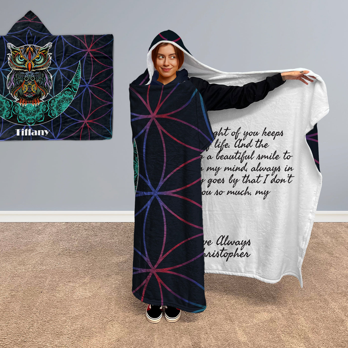 Hidden Message Hooded Blanket: Wandering Owl Hidden Message Hooded Blanket Sam + Zoey  Sam + Zoey