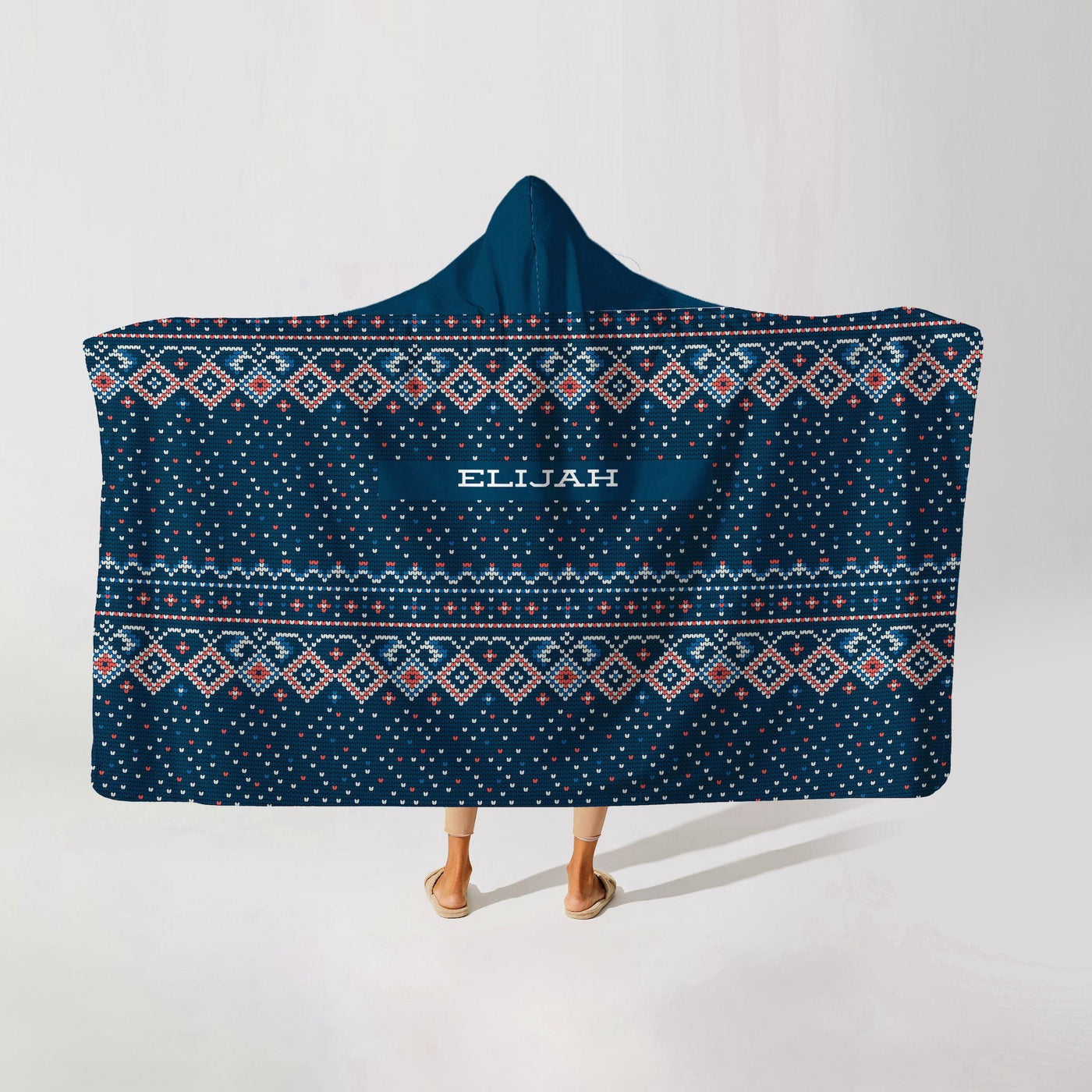 Hooded Fleece Blanket: Blue Christmas Sweater Hooded Fleece Blanket Sam + Zoey  Sam + Zoey