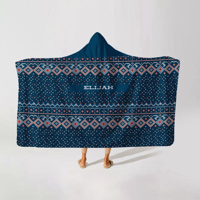 Hooded Fleece Blanket: Blue Christmas Sweater Hooded Fleece Blanket Sam + Zoey  Sam + Zoey