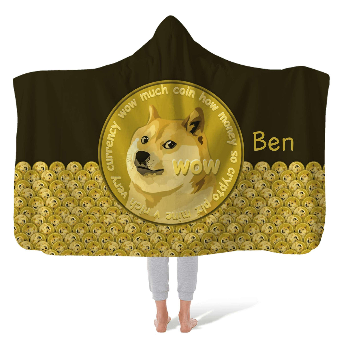 Hooded Fleece Blanket: Dogecoin Shibu Inu Coin Hooded Fleece Blanket Sam + Zoey  Sam + Zoey