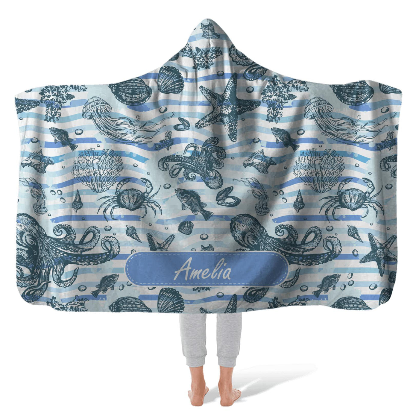 Hooded Fleece Blanket: Sealife Hooded Fleece Blanket Sam + Zoey  Sam + Zoey