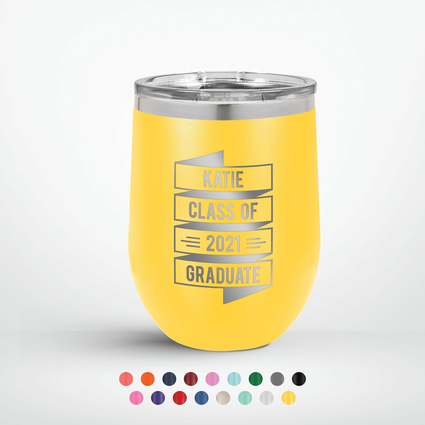 Personalized Graduation Banner 12oz Insulated Wine Tumbler Insulated Tumbler Sam + Zoey  Sam + Zoey