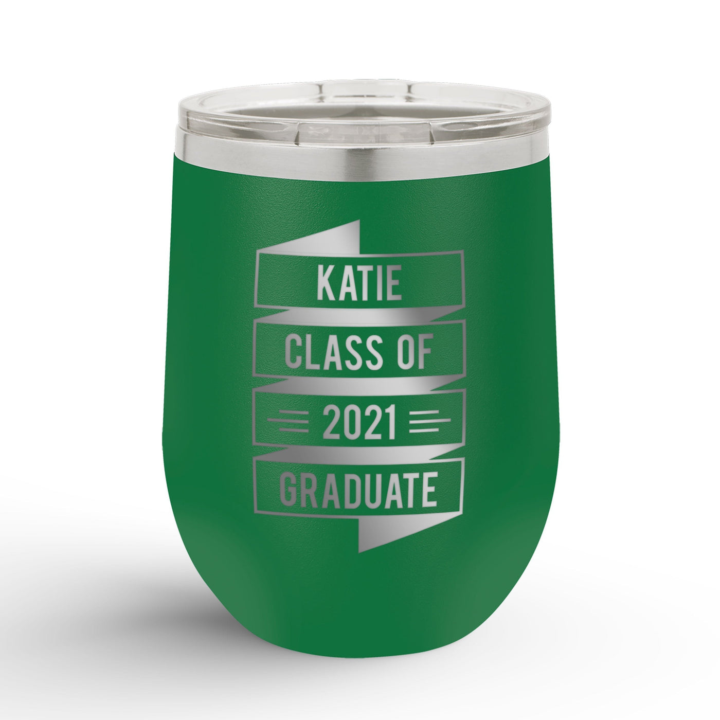 Personalized Graduation Banner 12oz Insulated Wine Tumbler Insulated Tumbler Sam + Zoey Green  Sam + Zoey