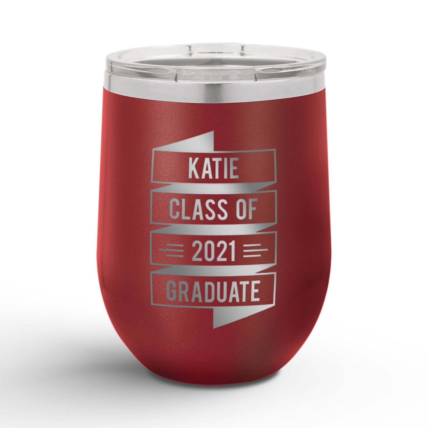 Personalized Graduation Banner 12oz Insulated Wine Tumbler Insulated Tumbler Sam + Zoey Maroon  Sam + Zoey