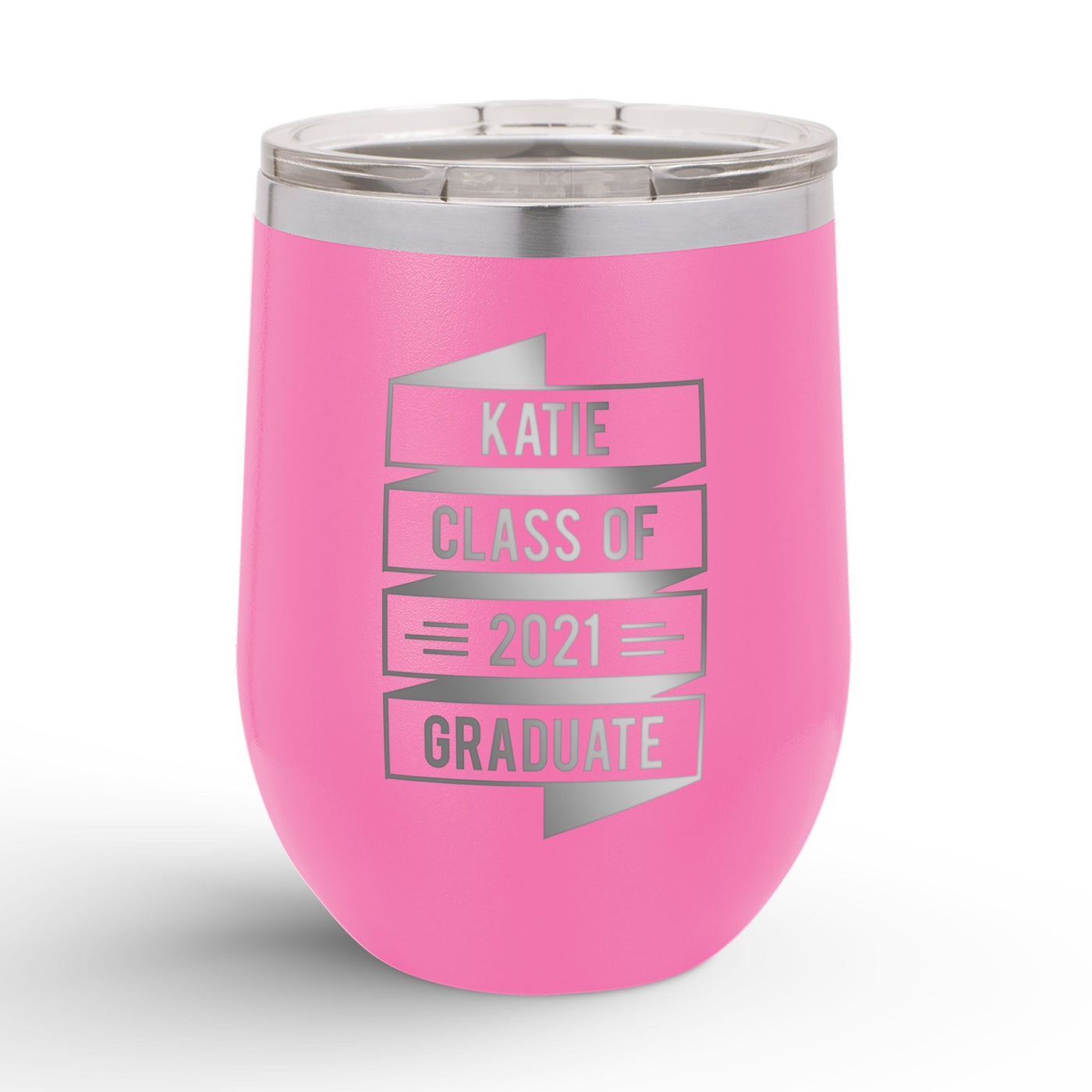 Personalized Graduation Banner 12oz Insulated Wine Tumbler Insulated Tumbler Sam + Zoey Pink  Sam + Zoey