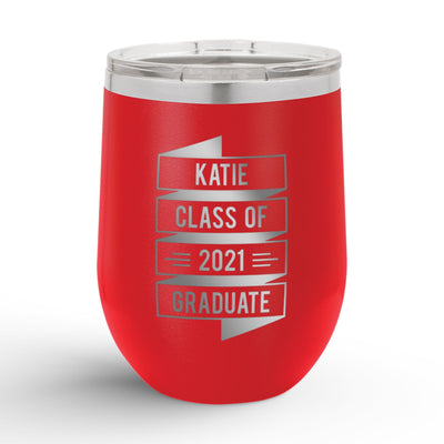 Personalized Graduation Banner 12oz Insulated Wine Tumbler Insulated Tumbler Sam + Zoey Red  Sam + Zoey