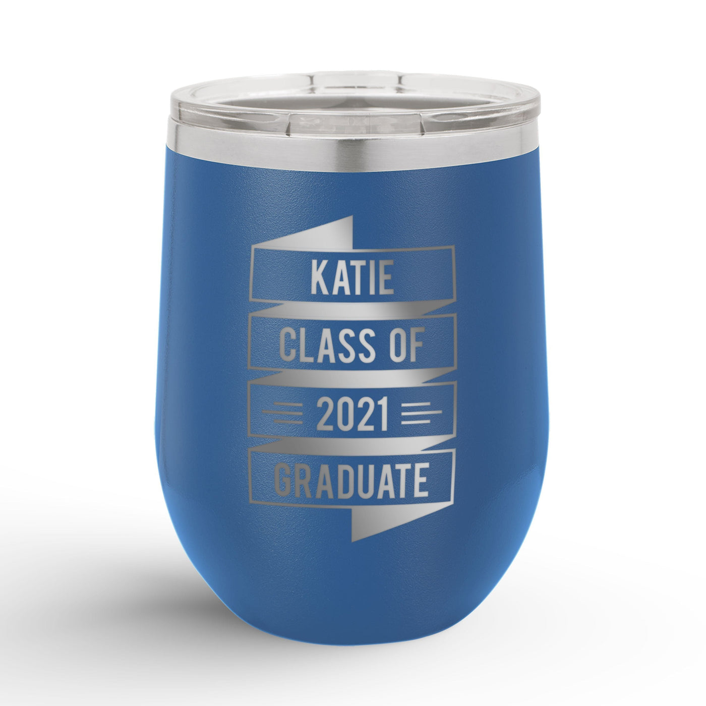 Personalized Graduation Banner 12oz Insulated Wine Tumbler Insulated Tumbler Sam + Zoey Royal Blue  Sam + Zoey