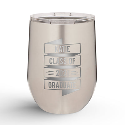 Personalized Graduation Banner 12oz Insulated Wine Tumbler Insulated Tumbler Sam + Zoey Stainless Steel  Sam + Zoey