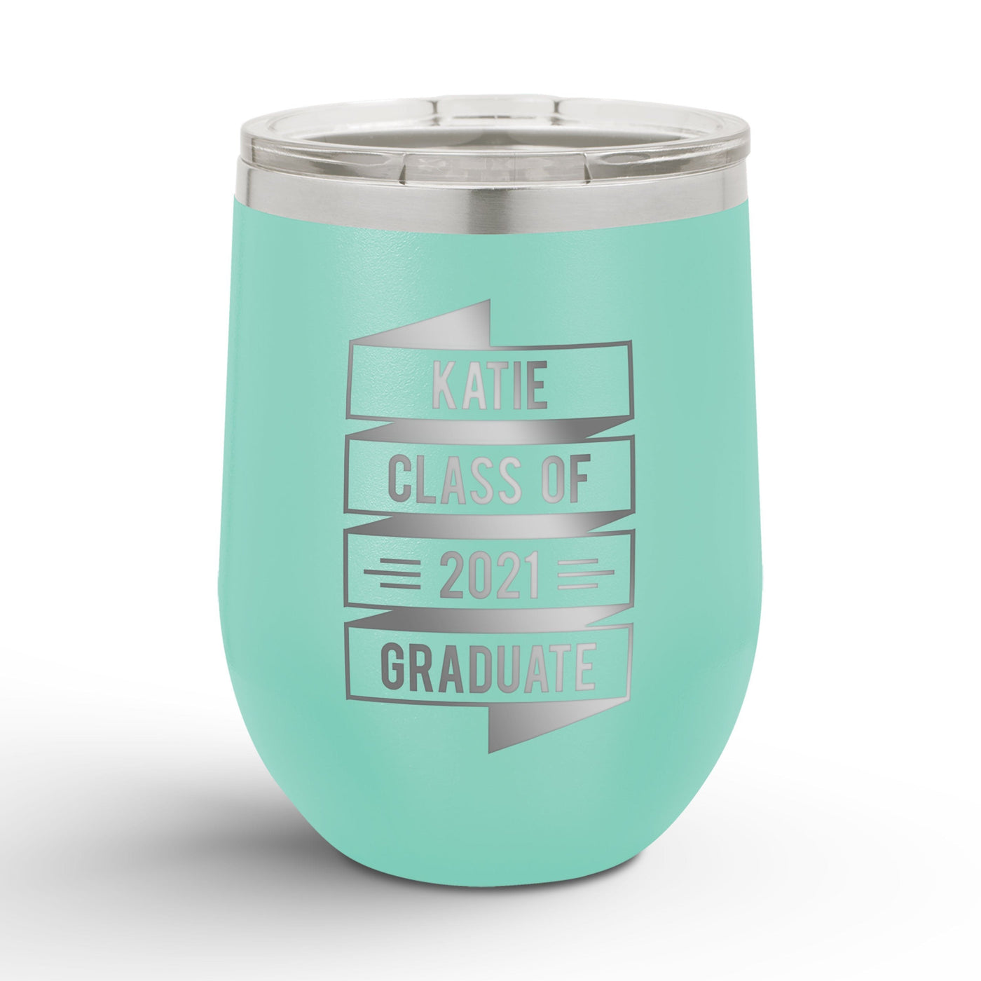 Personalized Graduation Banner 12oz Insulated Wine Tumbler Insulated Tumbler Sam + Zoey Teal  Sam + Zoey