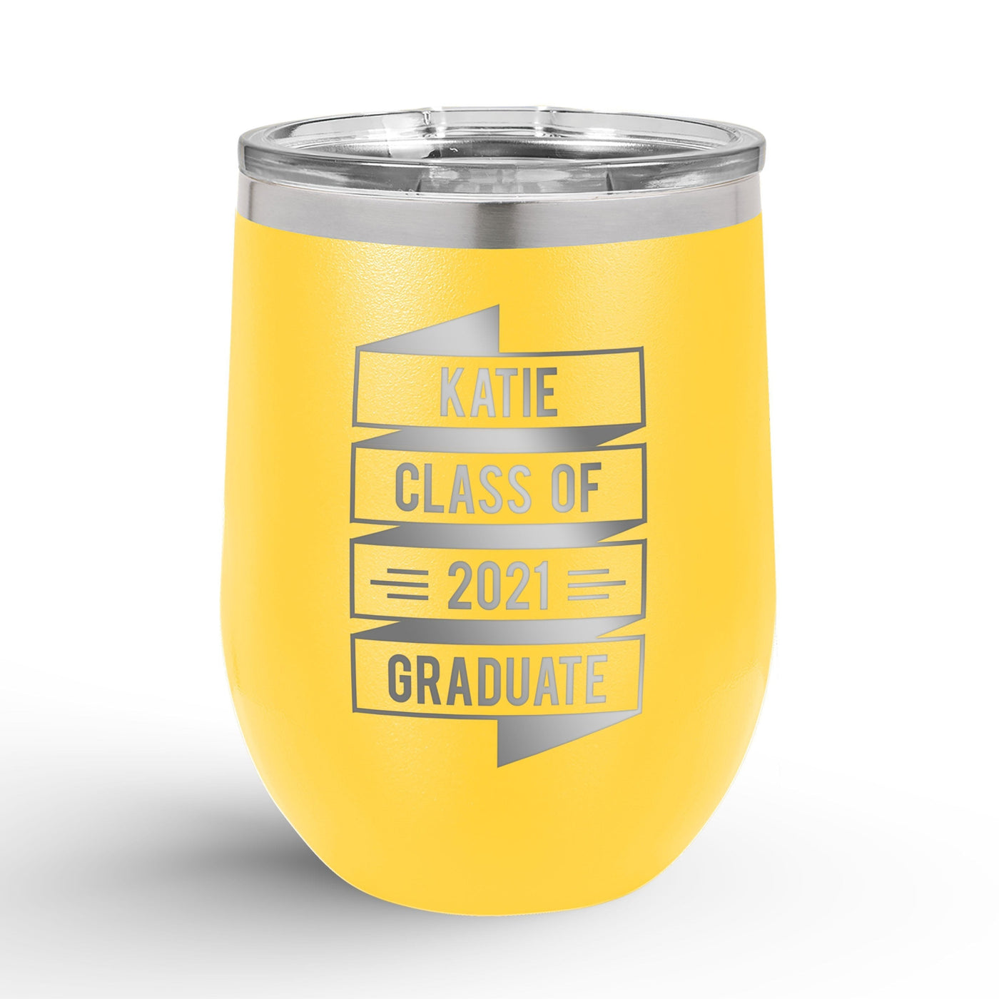 Personalized Graduation Banner 12oz Insulated Wine Tumbler Insulated Tumbler Sam + Zoey Yellow  Sam + Zoey