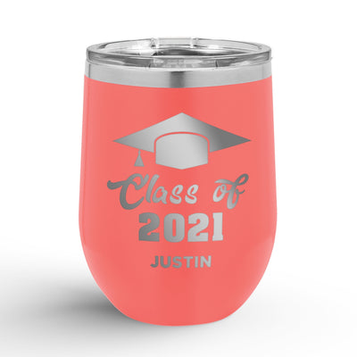 Personalized Graduation Cap Class Of 12oz Insulated Wine Tumbler Insulated Tumbler Sam + Zoey Coral  Sam + Zoey
