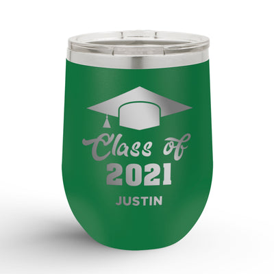 Personalized Graduation Cap Class Of 12oz Insulated Wine Tumbler Insulated Tumbler Sam + Zoey Green  Sam + Zoey