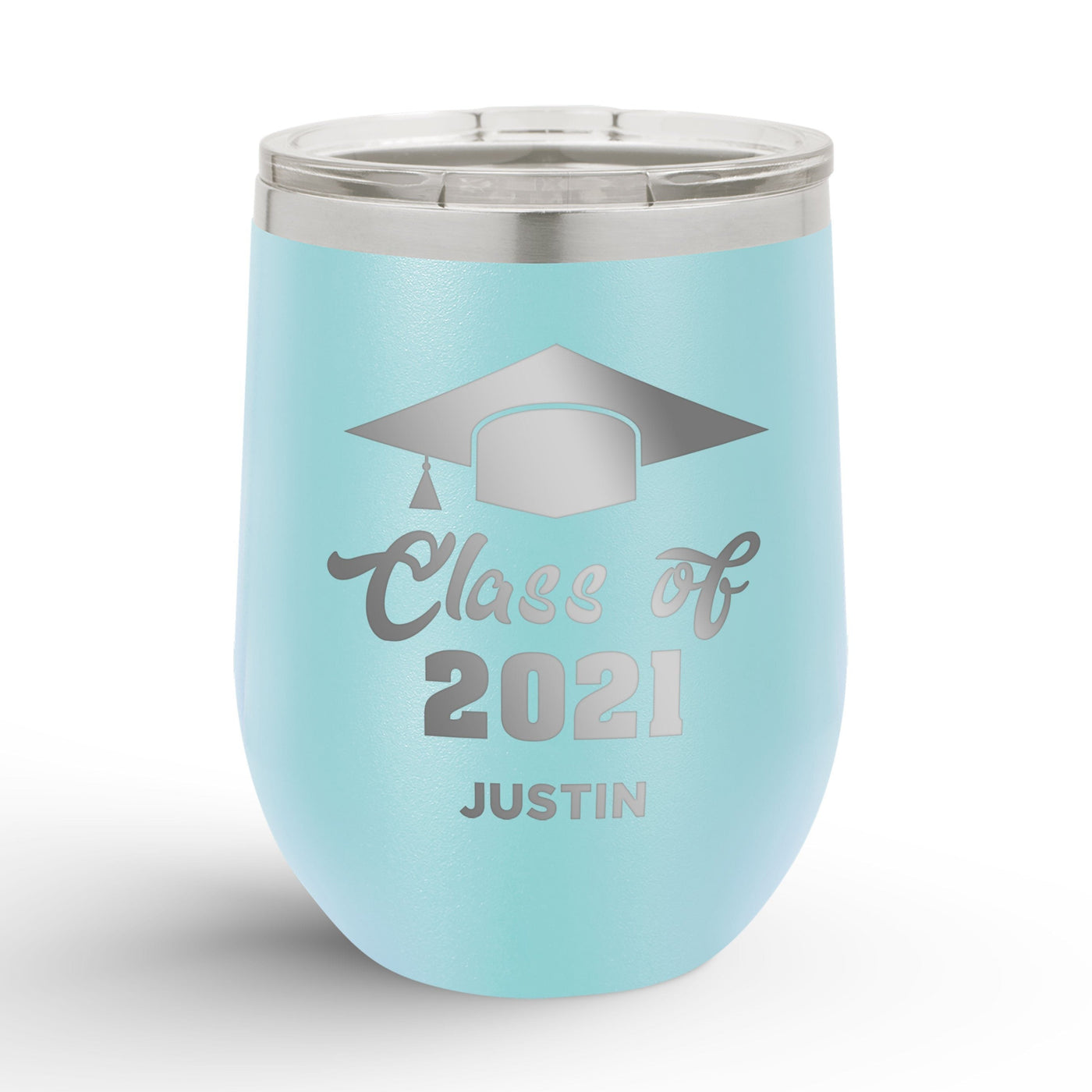 Personalized Graduation Cap Class Of 12oz Insulated Wine Tumbler Insulated Tumbler Sam + Zoey Light Blue  Sam + Zoey