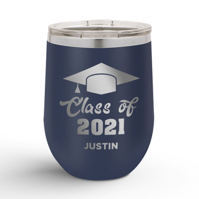 Personalized Graduation Cap Class Of 12oz Insulated Wine Tumbler Insulated Tumbler Sam + Zoey Navy Blue  Sam + Zoey