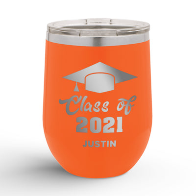 Personalized Graduation Cap Class Of 12oz Insulated Wine Tumbler Insulated Tumbler Sam + Zoey Orange  Sam + Zoey