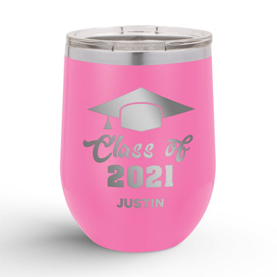 Personalized Graduation Cap Class Of 12oz Insulated Wine Tumbler Insulated Tumbler Sam + Zoey Pink  Sam + Zoey