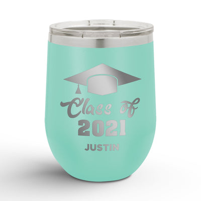 Personalized Graduation Cap Class Of 12oz Insulated Wine Tumbler Insulated Tumbler Sam + Zoey Teal  Sam + Zoey
