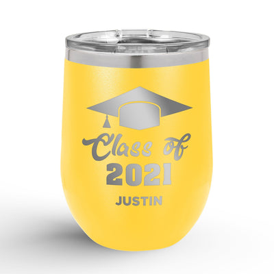 Personalized Graduation Cap Class Of 12oz Insulated Wine Tumbler Insulated Tumbler Sam + Zoey Yellow  Sam + Zoey