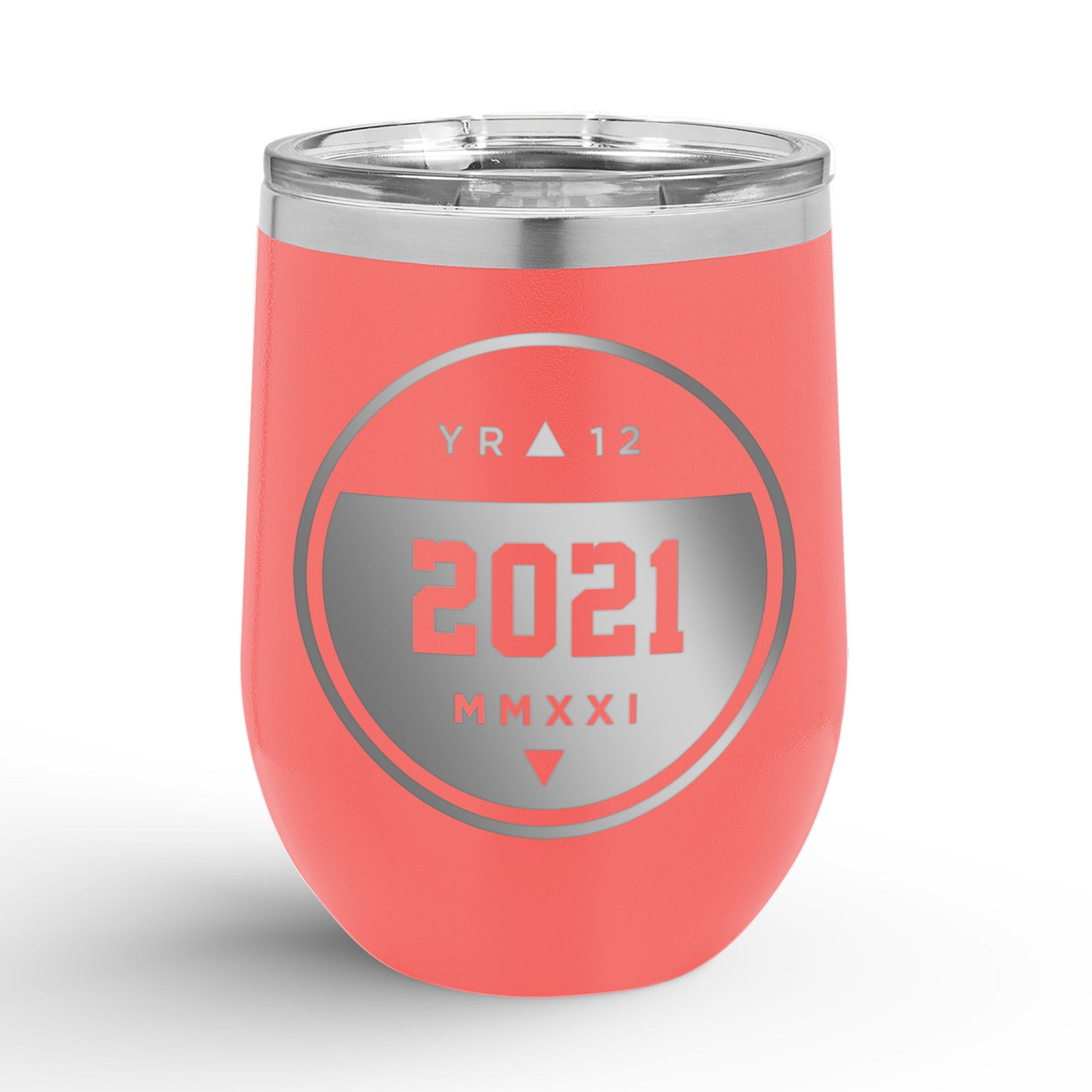 Personalized Graduation Circle Crest 12oz Insulated Wine Tumbler Insulated Tumbler Sam + Zoey Coral  Sam + Zoey